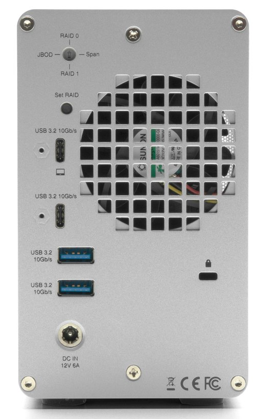 OWC enclosure backplane showing ports as described