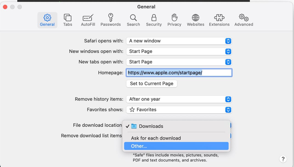Safari Preferences Change Download Location