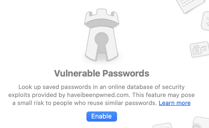 1Password Enable Vulnerable Passwords