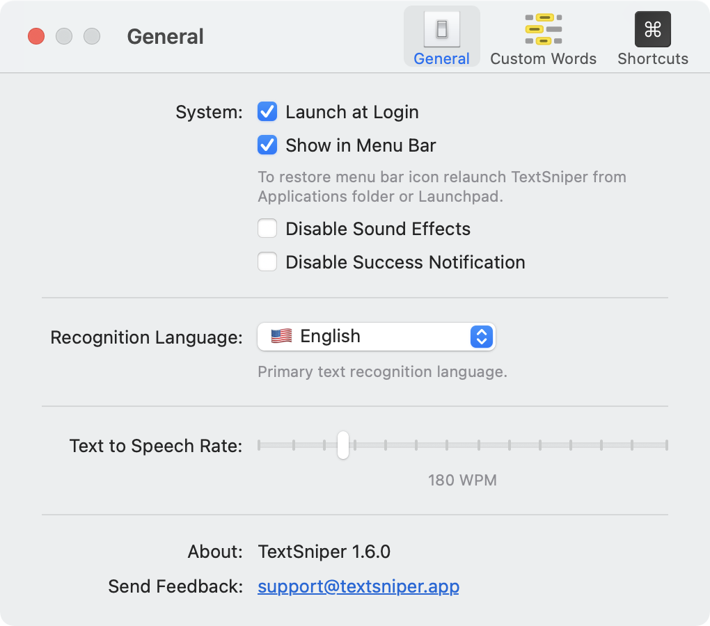 TextSniper Preferences General