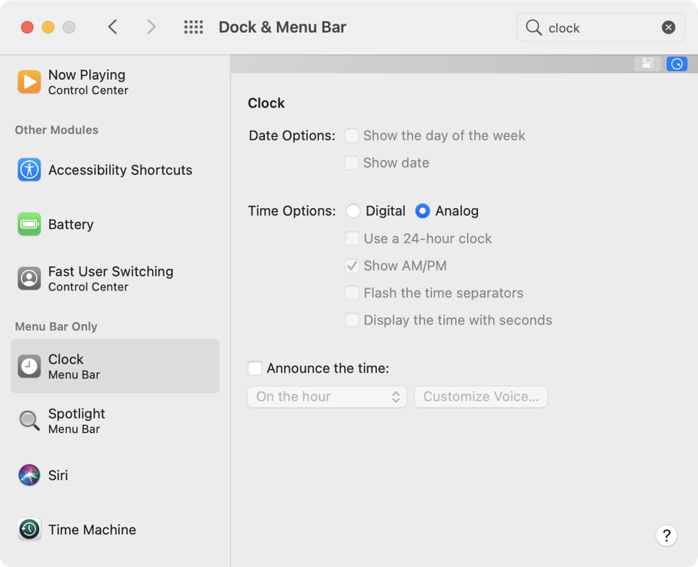 Analog Clock in System Preferences