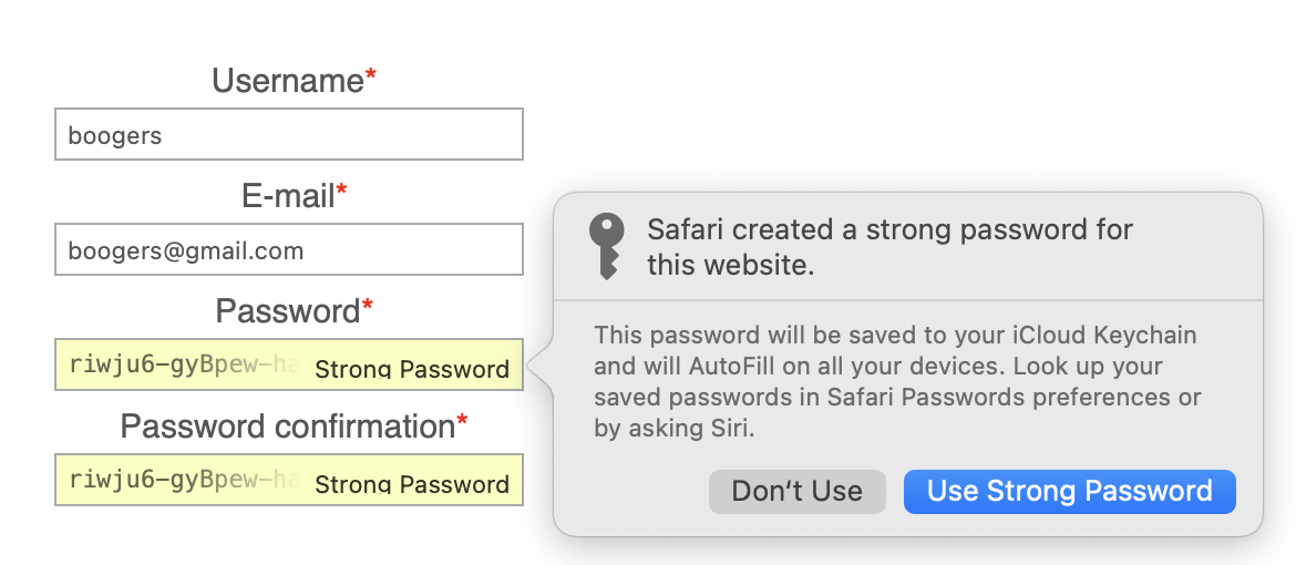 iCloud Keychain Auto Generated Password