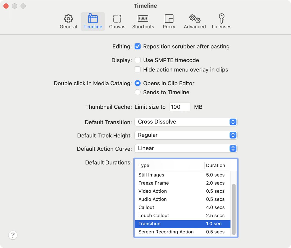 ScreenFlow Preferences Change Durations