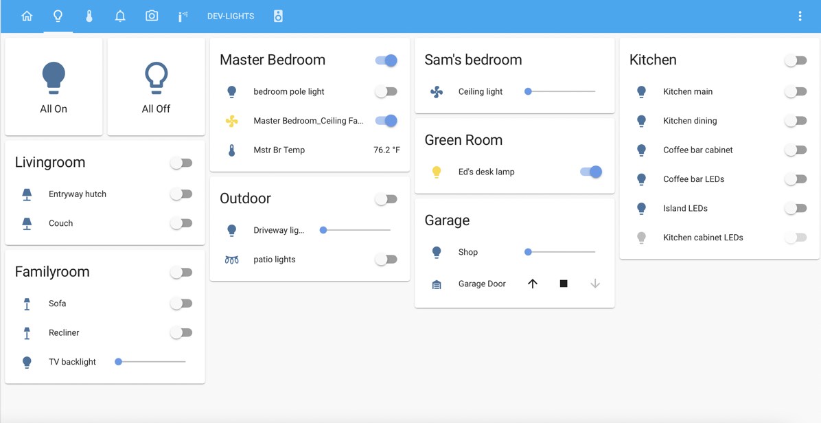 Home Assistant Showing Lights Controls