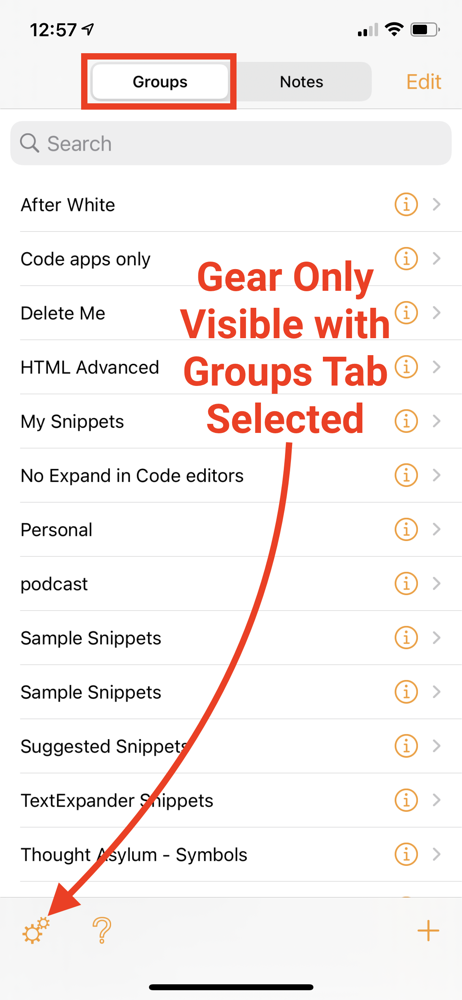 Gear Only Visible with Groups Tab Selected