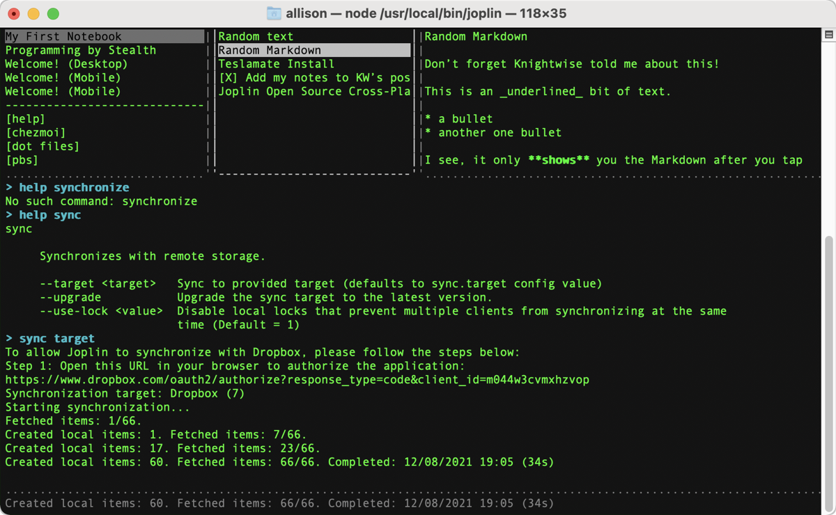#title# Joplin in Terminal on macOS