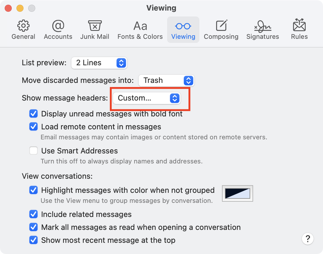 Mail Preferences Show Message ID