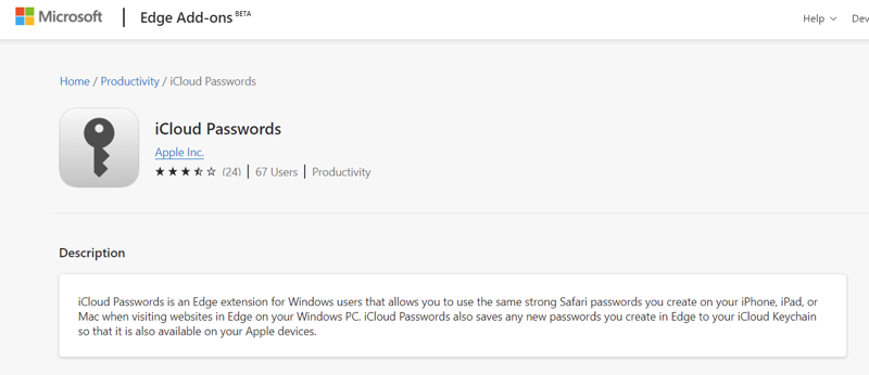 Microsoft Edge Extension for iCloud Passwords