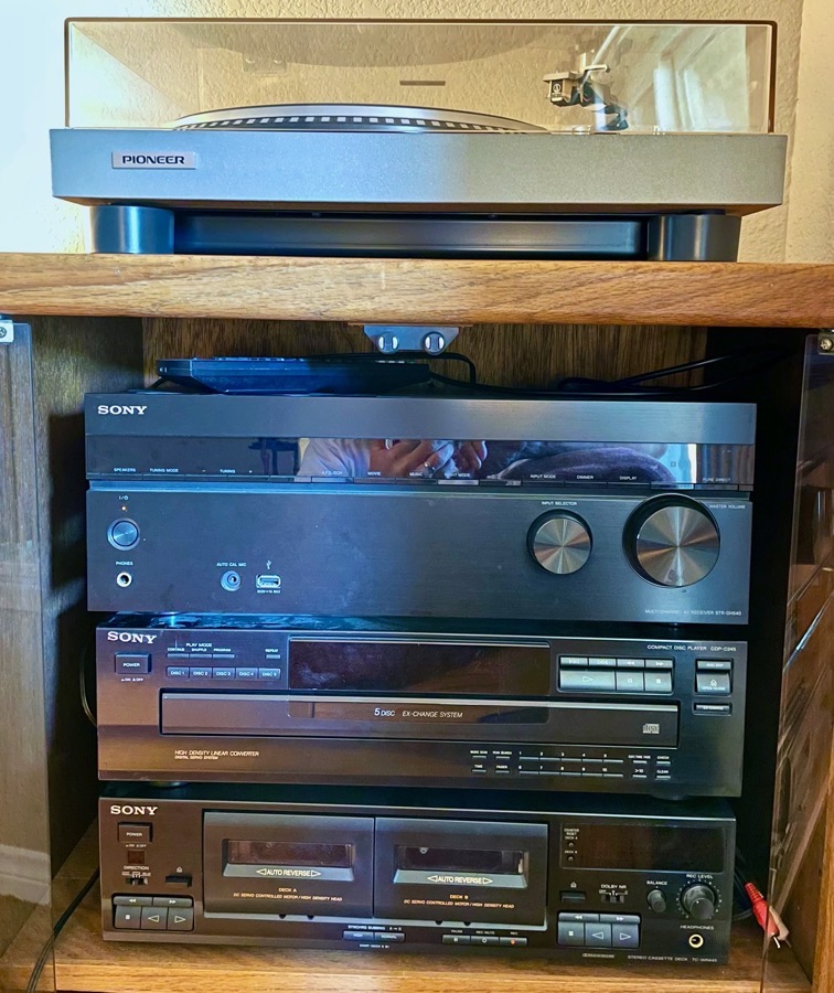 Stereo System with CD Tape Deck Turntable Receiver