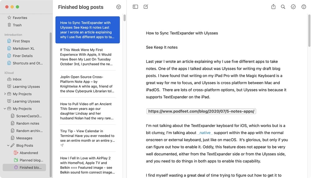 Ulysses macOS interface looks. a lot like Joplin