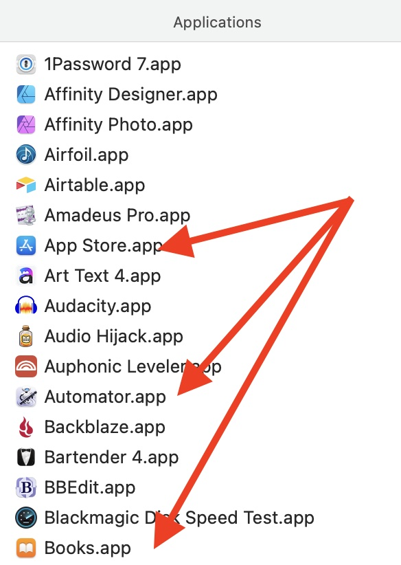 Applications Folder Showing Apple Apps