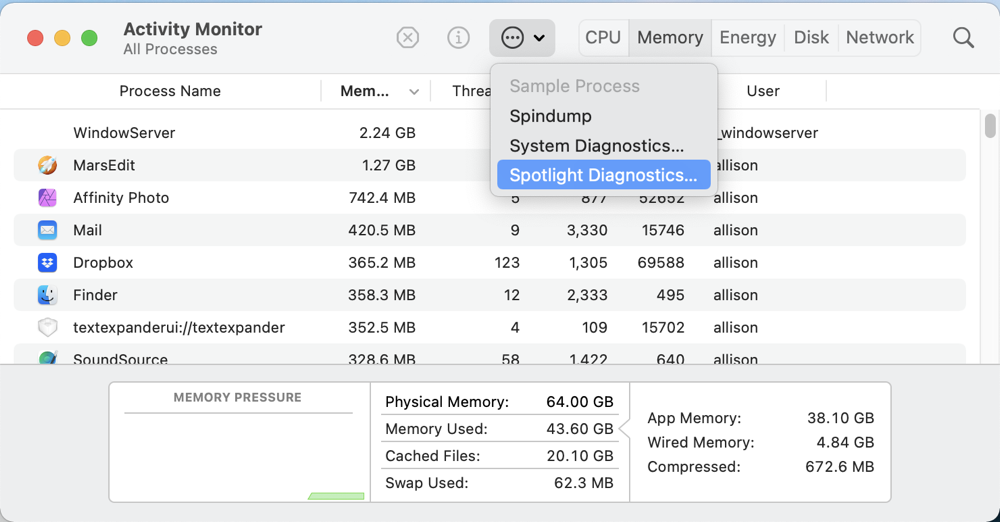 Run Spotlight Diagnostics from Activity Monitor