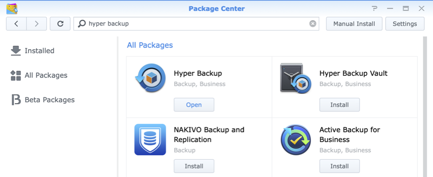 Hyper Backup in Synology Package Station