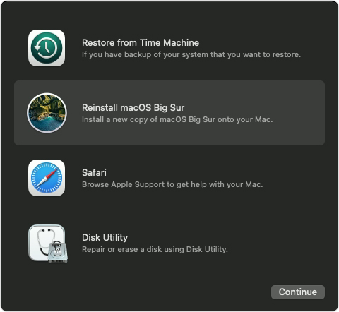 macOS Big Sur recovery reinstall macOS