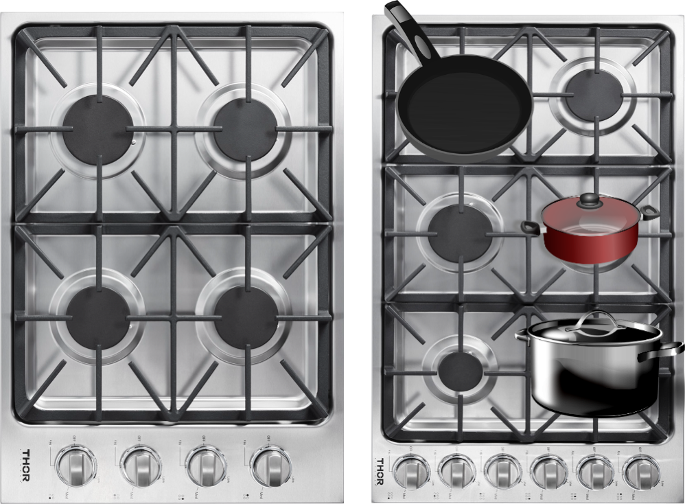 #title# 4 open burners vs 6 burners but 3 permanent pots