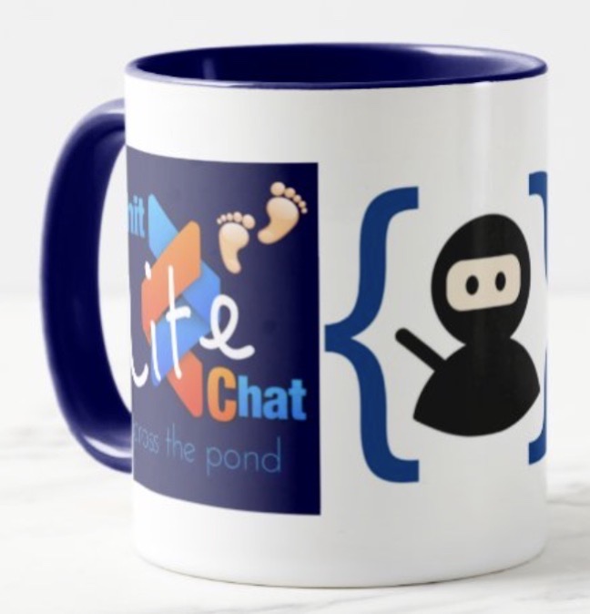 Mug left side showing Chit Chat Across the Pond Lite and Programming By Stealth
