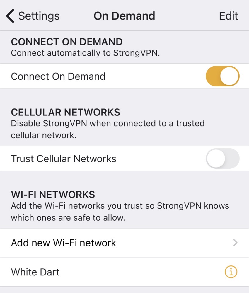 #title# StrongVPN On Demand Settings Trust White Dart Network