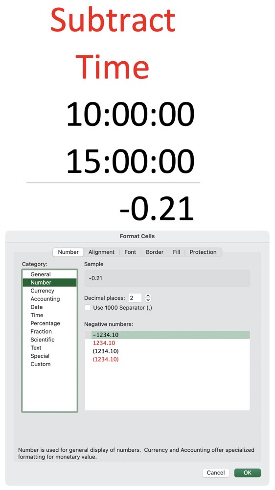 Subtract Time Number Format