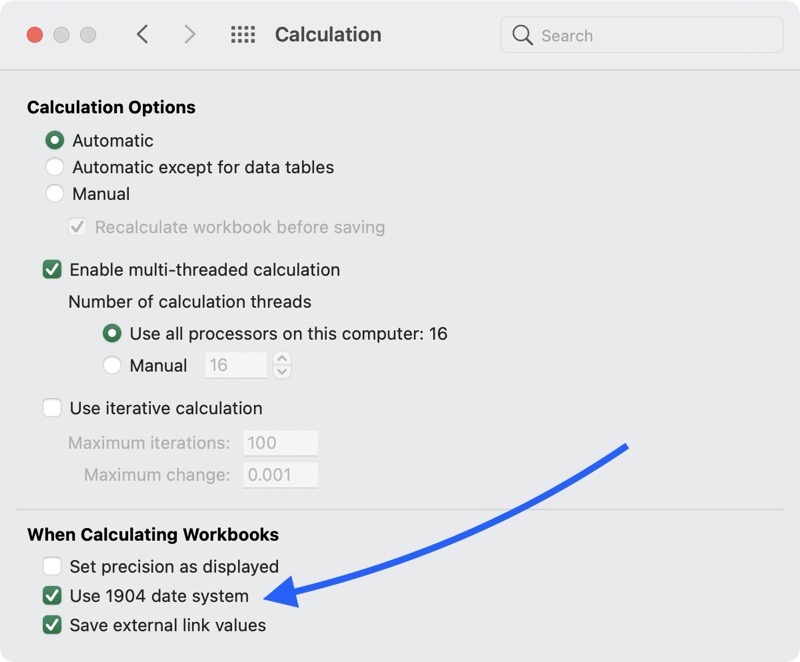 Use 1904 Date System