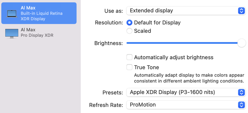 M1 Max Display Set to P3-1600 nits