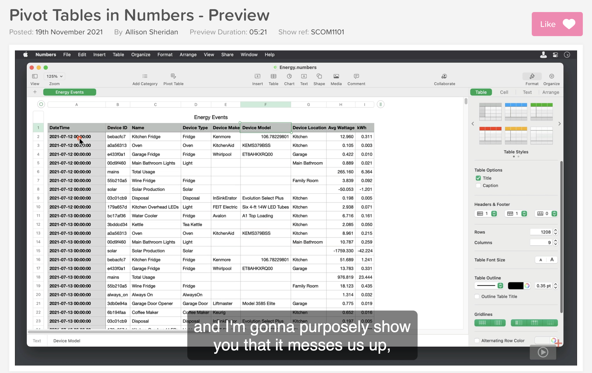 Pivot Tables in Numbers Tutorial on Podfeet Podcasts
