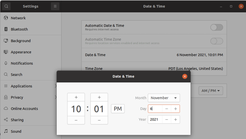 Changing the date and time in Linux in a VM on a Synology