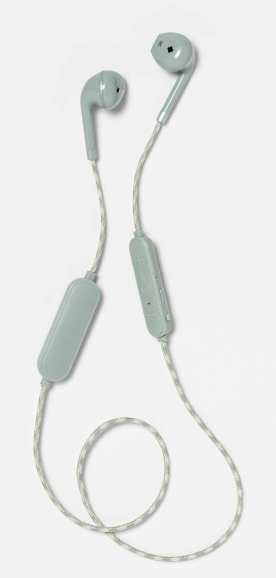 Heyday Wireless Molded Tip Braided Earbuds in Misty Green