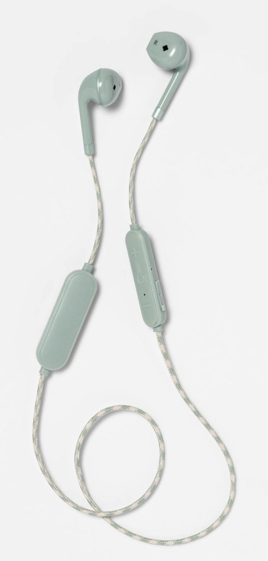 #title# Heyday Wireless Molded Tip Braided Earbuds in Misty Green