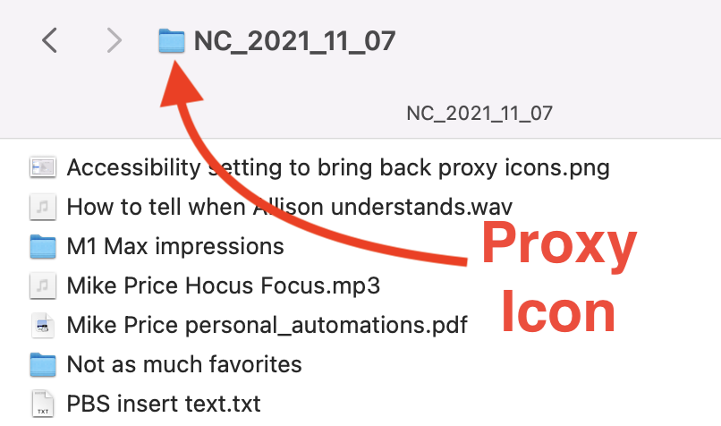 Proxy icon showing in tool bar of a finder window