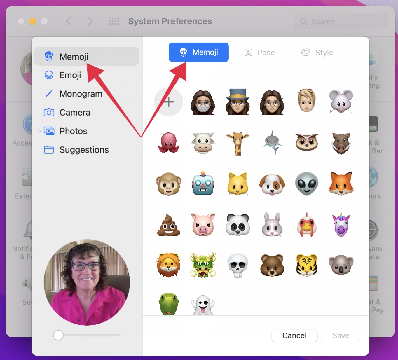 Select Memoji on Left and Top Right