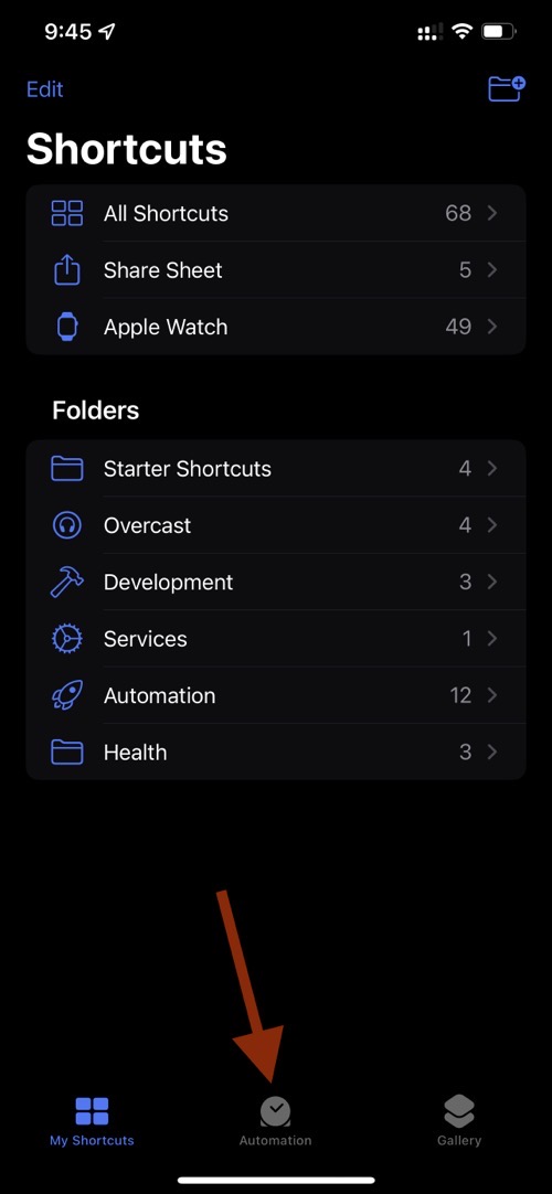 select automation on Shortcuts