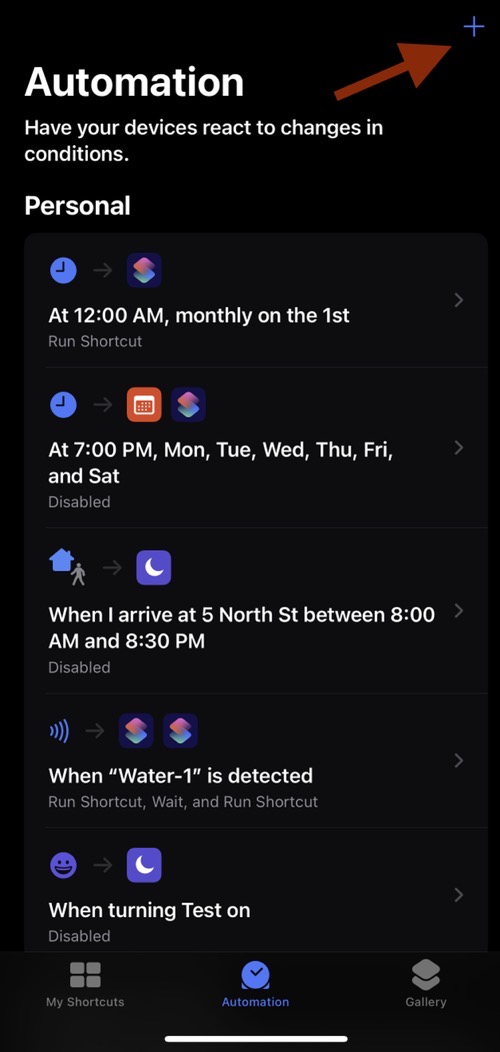 Plus button on automation