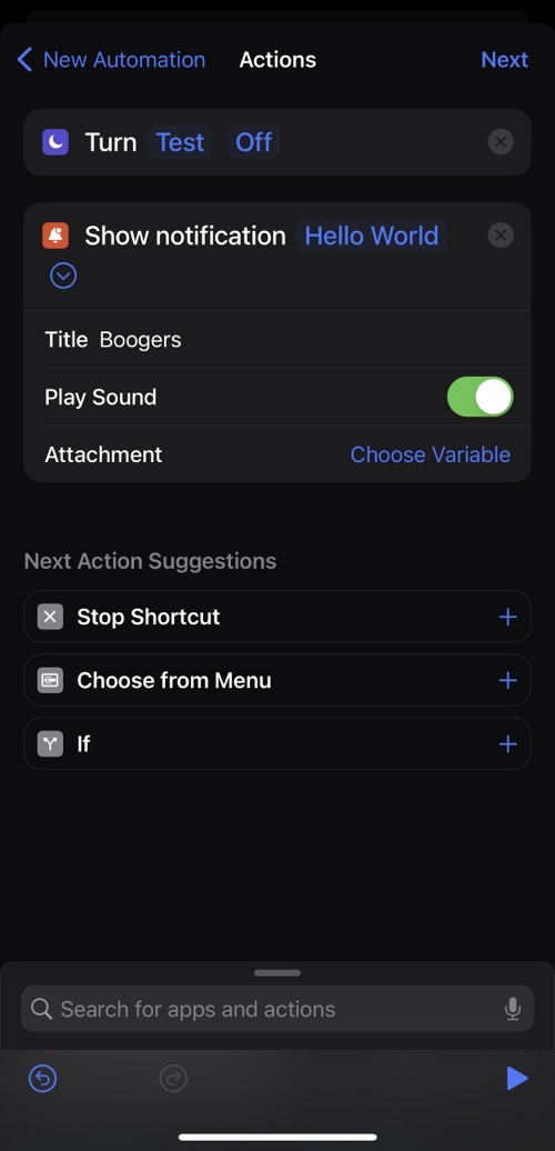 add actions e.g. show notification and turn focus off