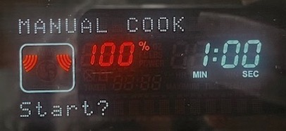 Microwave Set to 1:00 min at 100%