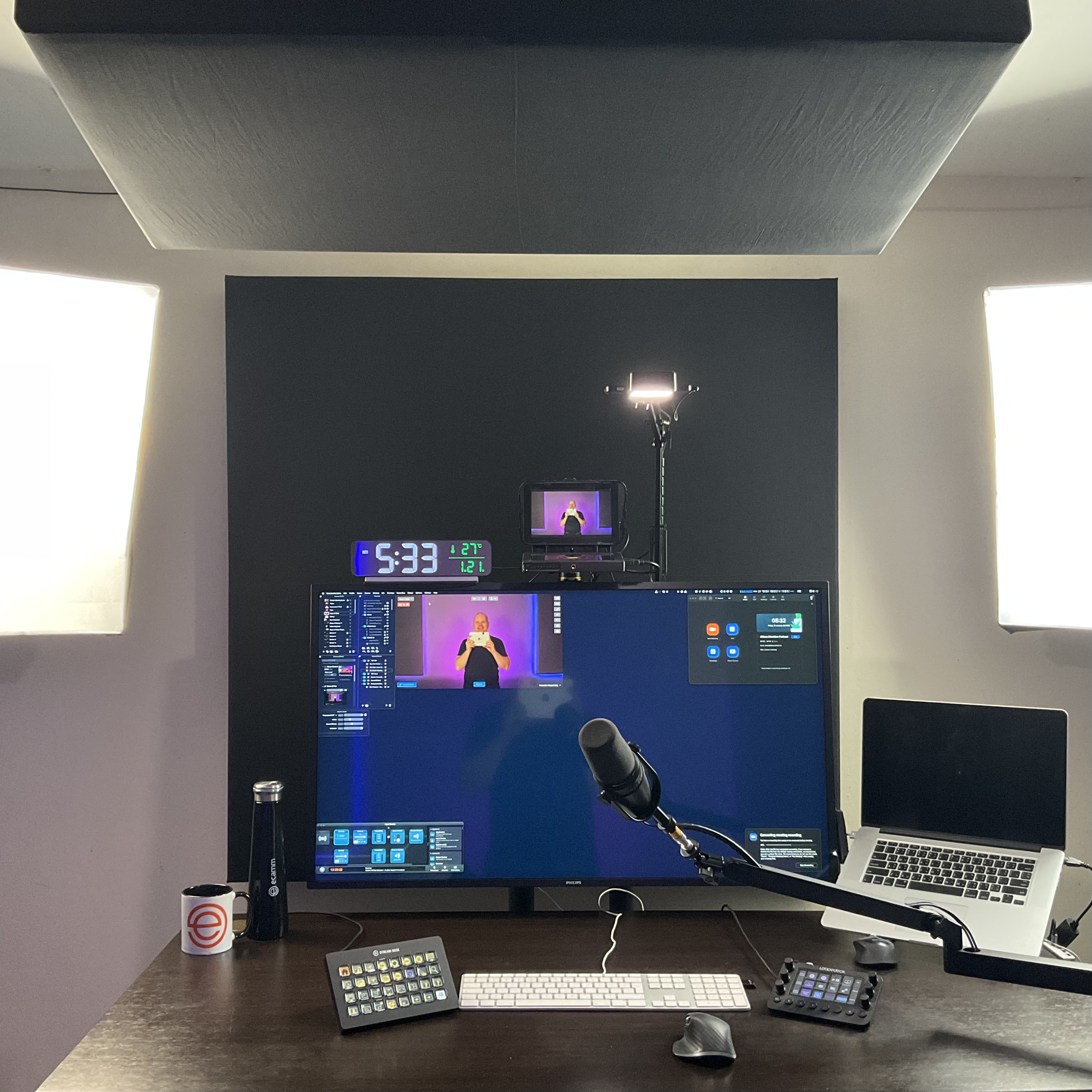 #title# Alec Desk Setup - listen to audio to understand what's in this image
