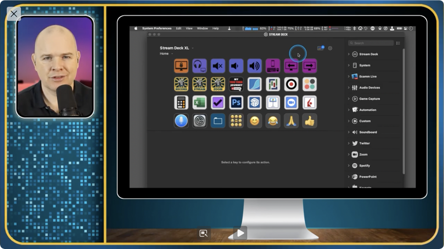 #title# Alec Take One Tech with his face in a small box and the thing he's demoing on a fake iMac screen to the right