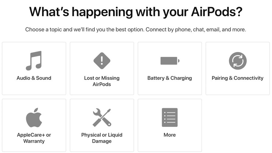 Apple Support Page Showing Lost AirPods Option