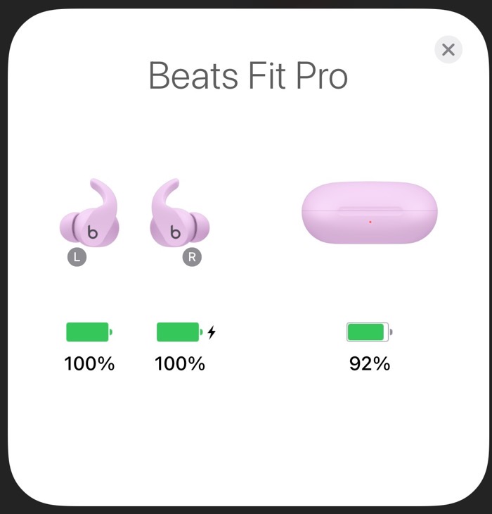 Battery Status Beats Fit Pro