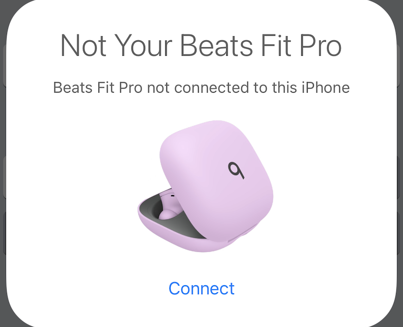 Apple's connect to headphones screen saying "not your beats fit pro" to Steve