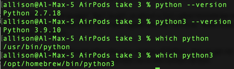 Terminal Showing Python Versions