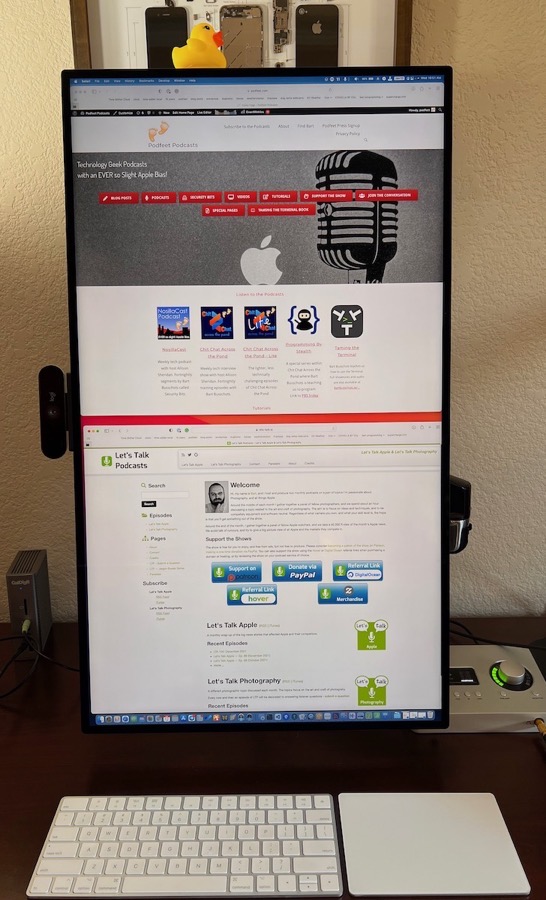 #title# XDR Vertical on egotron Arm showing podfeet.com in the top half and Lets-Talk.ie in the bottom (Bart's site)