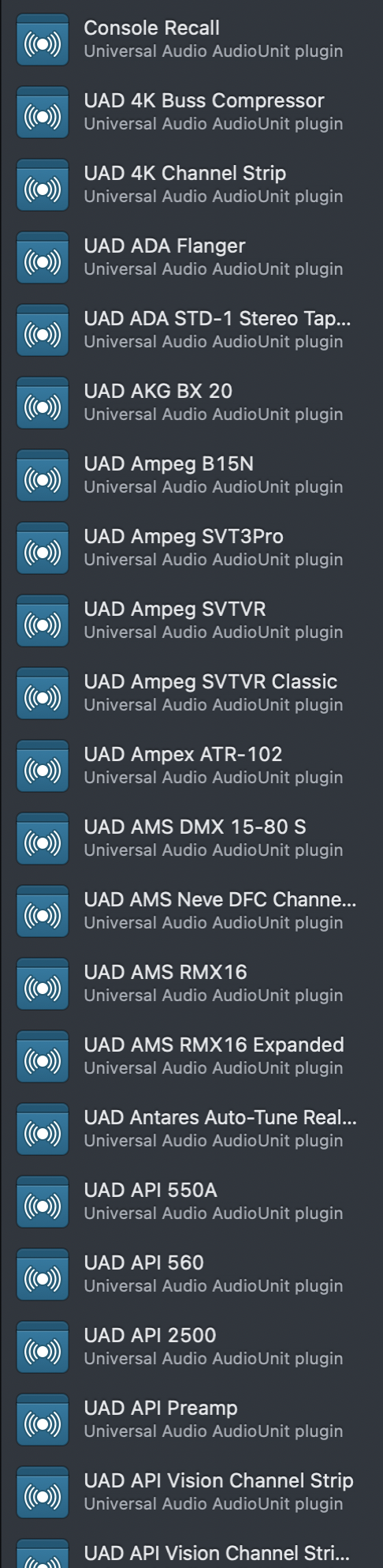 Hundreds of UAD Plugins I Do Not Own in My Way in Audio Hijack