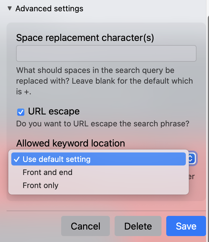 Keyword Search Advanced Settings