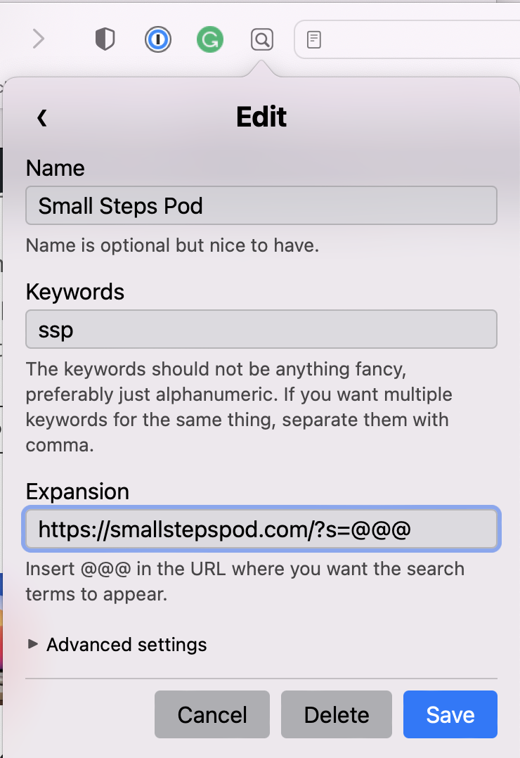 Keyword Search Small Steps Pod Example