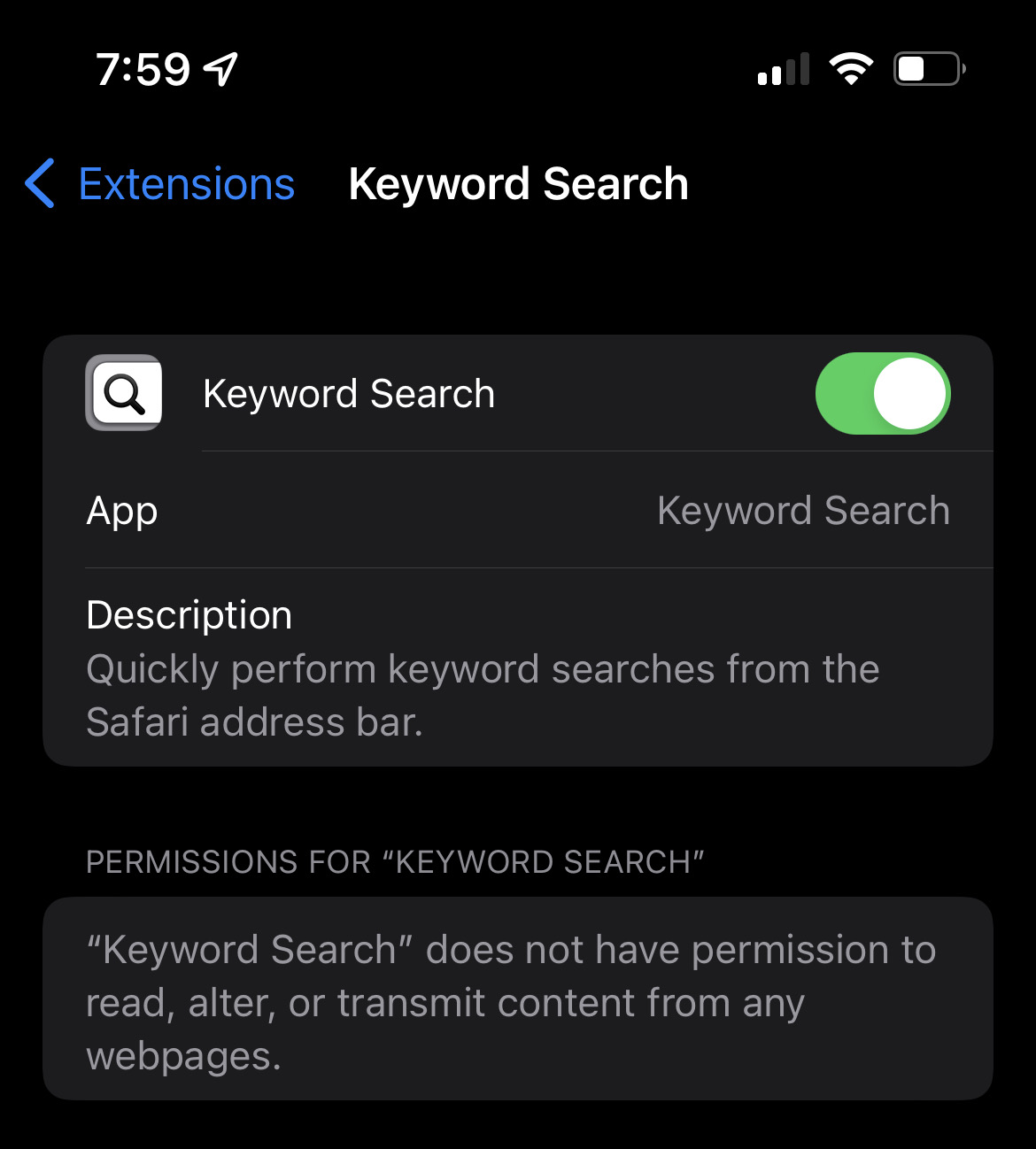 keyword search on safari