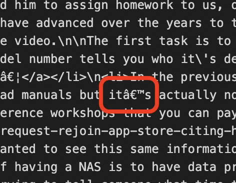 Strange Character in Text - elaborate explanation in blog post