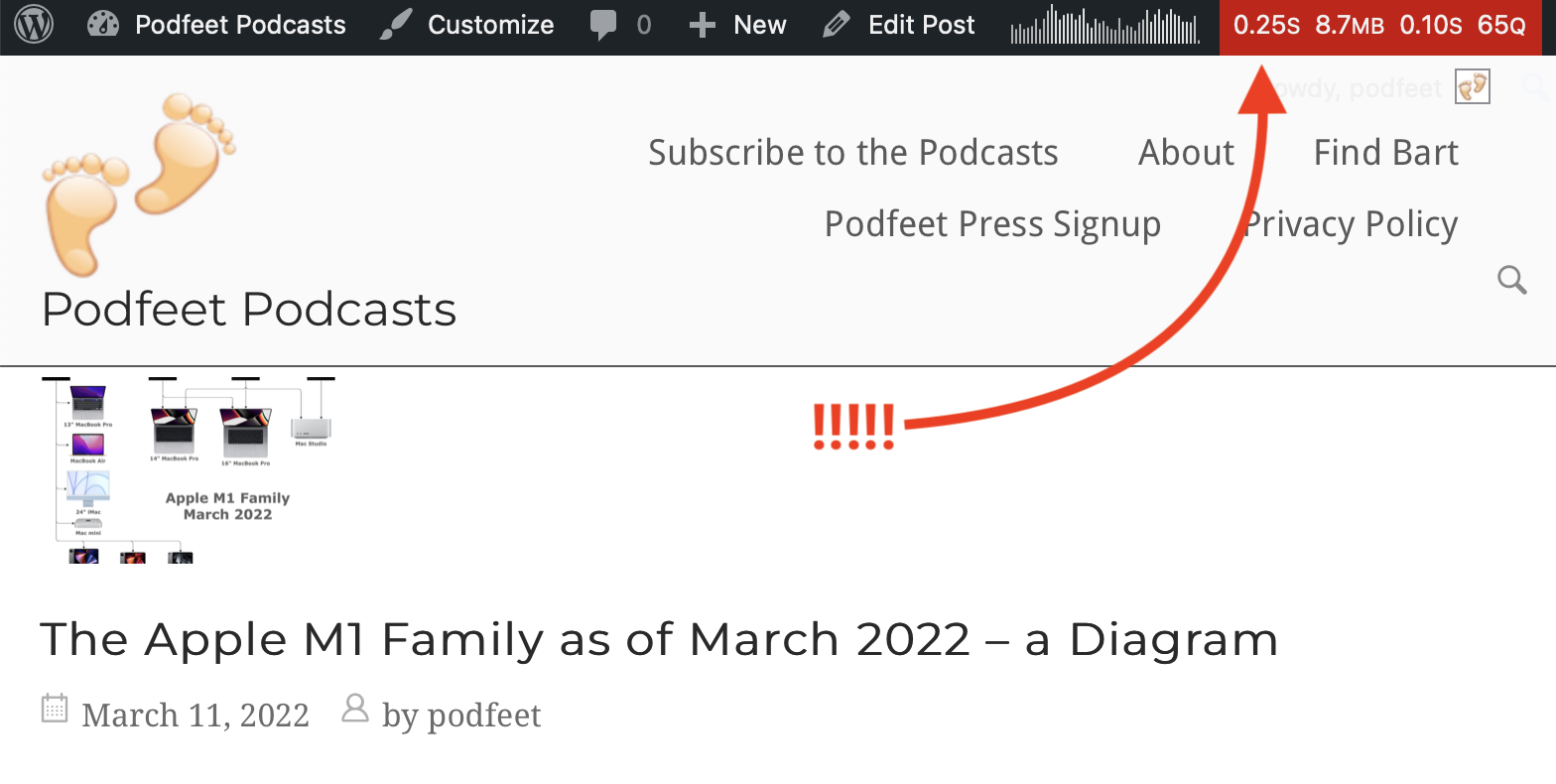 #title# Podfeet quarter second page load according to Query Monitor