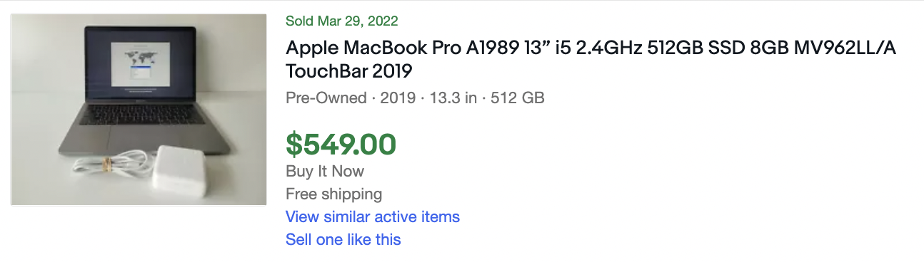 2019 13in MacBook Pro Averaged $582