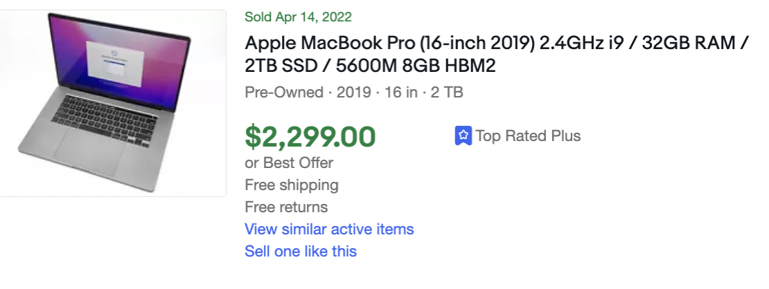 2019 15in MacBook Pro Comps on eBay Average $2018