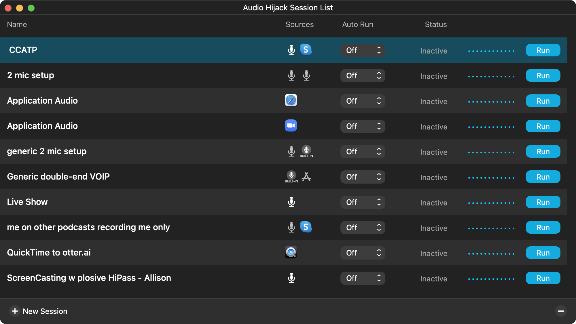 Audio Hijack 4 Sessions Window